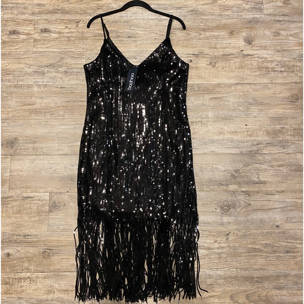 BooHoo Plus Fringed Black Dress - Picture 9 of 9
